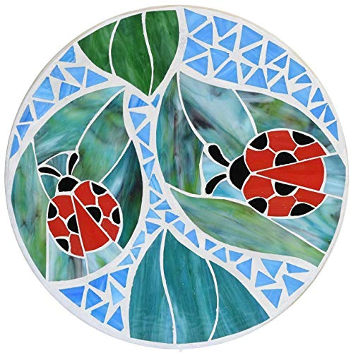Bieye MSS001 Tiffany Style Stained Glass Mosaic Decorative Stepping Stone for Garden Decor (12 Round, Ladybug)