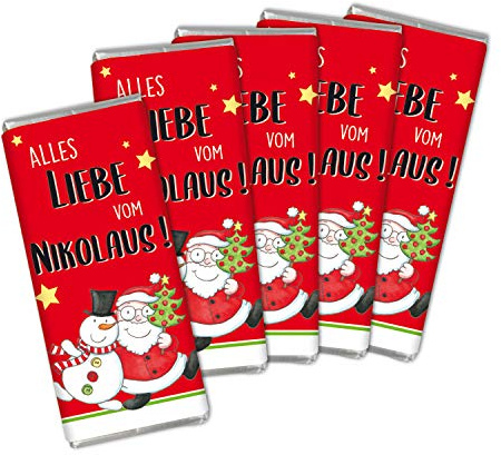STEINBECK 5er Set Mini Schokolade Nikolaus Geschenk Adventskalender Wichteln 18g Vollmilch Weihnachten Tischdekoration Tafel Schneemann Weihnachtsmann