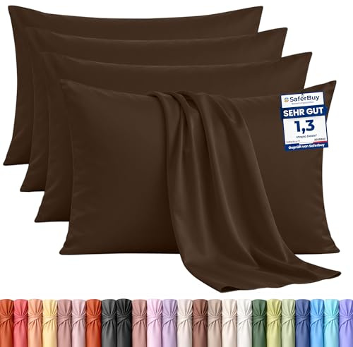 Utopia Bedding Kissenbezug 4er-Set 50 x 75 cm mit Umschlagverschluss, Braun | 100% Gebürstete Mikrofaser, OEKO-Tex-zertifiziert, knitterfrei und farbecht, Kissen nicht enthalten