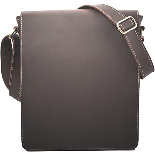 Leather Messenger Bag for Men, Flapover Messenger Bag Full Grain Leather Man Purse Crossbody Bags fit 13 Laptop, Gift for Men
