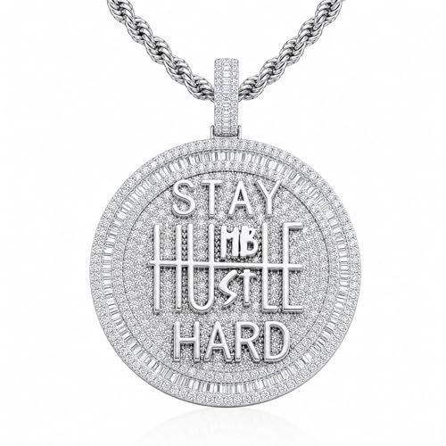 ICEDIAMOND 14K Eingerahmter Super Glitzer Runder Münzanhänger Halskette, Vergoldet Voll Glänzende CZ Diamant Ermutigungsanhänger Hip Hop Schmuck für Männer und Frauen