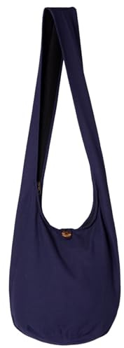 PANASIAM Schulterbeutel Damen & Herren, große & leichte Baumwolltasche, Umhängetasche mit Reißverschluss, Unisex Schultertasche, große Tasche, dunkelblau
