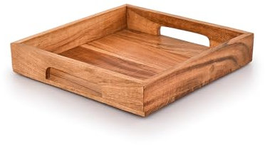 Samhita Acacia Wood Serving Tray with Handles, Great for Breakfast, Coffee | Size- 25.4cm x 25.4cm x 4.06cm
