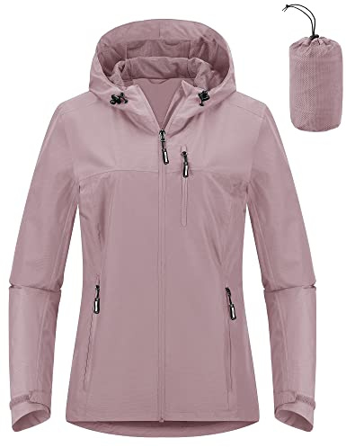 Outdoor Ventures Damen Regenjacke Wasserdicht Packbar Wanderjacke Kapuze | 10000mm Wassersäule, Atmungsaktiv Mesh-Futter, Unterarmbelüftung, Leichte Funktionsjacke Outdoorjacke Fahrrad Jacke