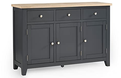 Julian Bowen Bordeaux Sideboard, Dark Grey & Oak - H86 x W128 x D40cm | Traditional Storage Cabinet for Dining Room or Living Room, Solid Oak & Veneers, No Assembly Needed