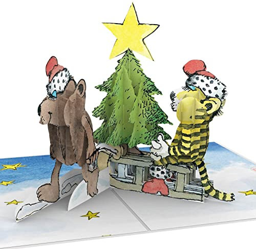 papercrush® x Janosch Pop-Up Karte Weihnachten Weihnachtsbaum – Lustige 3D Weihnachtskarte mit Bär und Tiger für Kinder – Handgemachte Weihnachtsgrußkarte als Geldgeschenk für Jungen und Mädchen