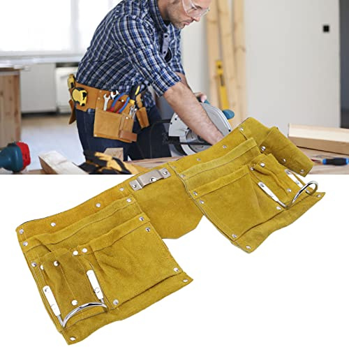 Werkzeugschürze, Werkzeuggürtel Herren, Leder-Werkzeuggürtel, Mehrere Taschen, Schnellverschluss, Verschleißfeste, Tragbare Leder-Werkzeuggürtel-Schürze Für Die Holzbearbeitung