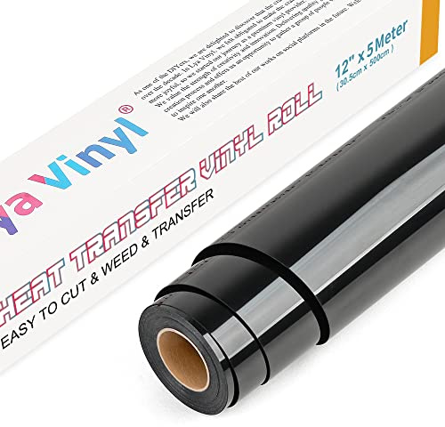 Lya Vinyl Schwarz Plotterfolie Textil 30.5cm × 5m Plotter Folie Textildruck für Cricut und Cameo, Verwendet in Textilien Transferfolie zum Aufbügeln für DIY T-Shirt
