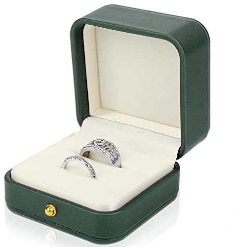 Lusofie Ringschatulle Hochzeit 2 Slot Ehering Box Leder Verlobungsring Box Premium Kunstvolle Quadratische Grüne Ringbox Vorschlag Hochzeit Verlobungszeremonie Schmuck Geschenk Ringkästchen