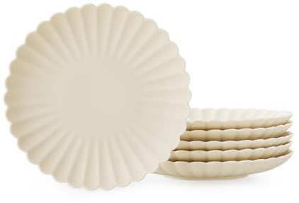 WENSHUO Daisy Dinner Plates Set of 6,Large Ceramic Tableware Plate,Round Plate,Dishwasher, Microwave Safe 6.7 inch,Matte Crème (Matte Crème, 6.7 inch(S))