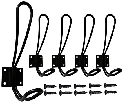 Mokife Murale Patere Porte Manteau Noir, 5 Pièces Muraux Crochets et Patères pour la Maison Retro Metal Crochet Lourd avec Vis pour Entrée Salle de Bain Toilette Cuisine Meuble