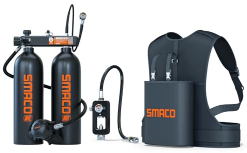 SMACO Mini-Tauchflasche 4L (zusammengebaut aus Zwei 2L Zylindern) für Flachwassertauchen Tragbares Tauchflaschen-Set Unterstützt Atem für Tauchübungen/Angeln/Boot reinigen