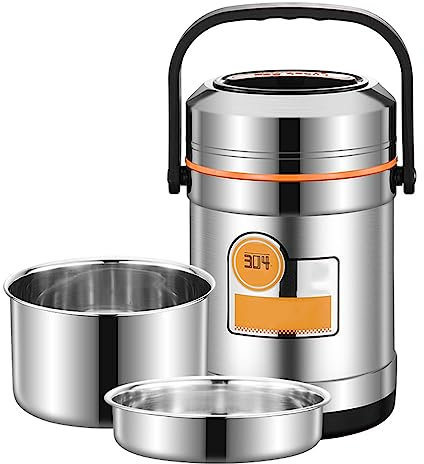 ANSNOW Contenitore per Cibi Caldi Edi, Contenitori per Pranzo Al Sacco a Bocca Larga, Impilabili, a Prova Di Perdite, in Acciaio Inossidabile, per Uomo e Donna, per Campeggio da Picnic/Argento/2 Lit