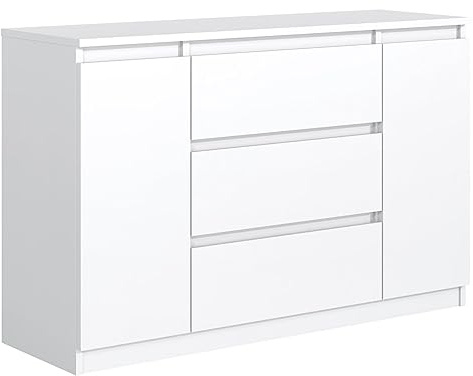 MebLocker Commode 120 cm, 3 tiroirs et 2 Portes, Blanc