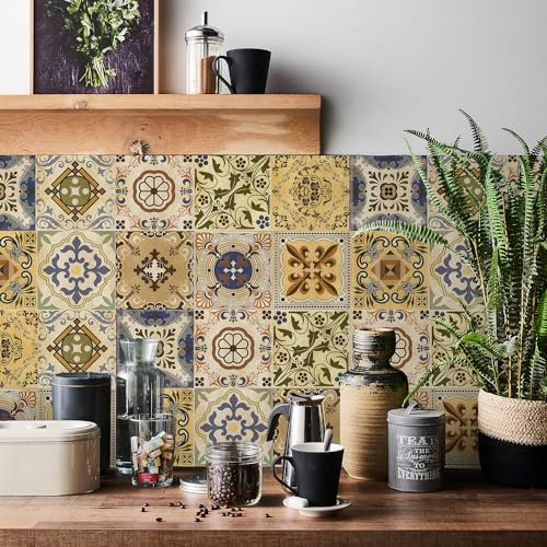 HORIWE Adesivi per piastrelle del Marocco, 24 pezzi, autoadesivi, per cucina, bagno, armadio, mobili, tavolo…