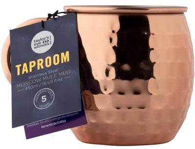 Taylors Eye Witness Taproom Copper Coloured Stainless-Steel Cocktail Moscow Mule - 500ml (17fl oz) Hammered Stainless Steel Mug with Handle, for Cocktails, Whiskey, Beer, Ice Drinks.