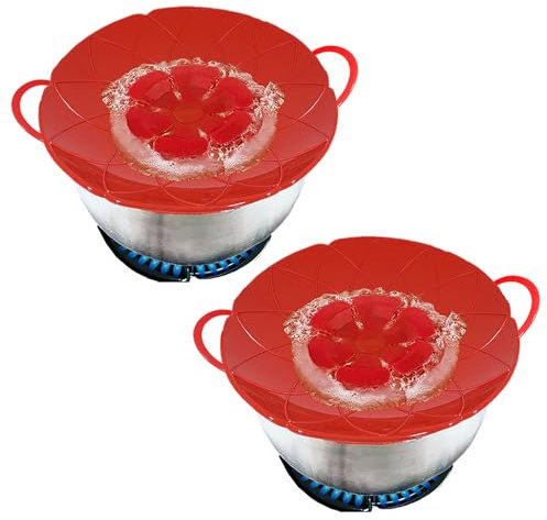 SPARES2GO Pan Lid Spill Stopper Silicone Saucepan Pot Steamer Cover Anti Boiling Overflow Guards (Pack of 2)