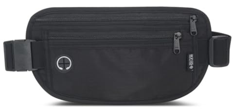 LENAOBEN Die Bauchtasche zum Reisen - DIEBSTAHLSICHER mit RFID Schutz - Extra Flache Bauchtasche unter Kleidung tragbar - Hüfttasche - Reisebauchtasche - Geldgürtel für Damen und Herren (Schwarz)