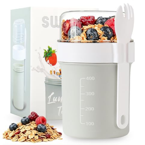 Swkien Müslibecher to go mit 2 Fächern, auslaufsicherer Joghurtbecher to go | mit 2-in-1 Löffel, Spülmaschinengeeignet, 560 ml + 220 ml, BPA-frei – ideal für Joghurt, Müsli & Overnight Oats.