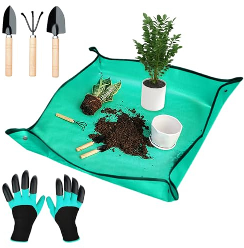 mizikuu wasserdichte Gartenmatte Pflanzmatte, 100x100cm Pflanzen Gartenmatte Umtopfen Pflanzmatte Faltbar Tragbare Pflanzunterlage Gartenarbeitsunterlage Umtopfmatte für Sämling, Sukkulenten, Grün