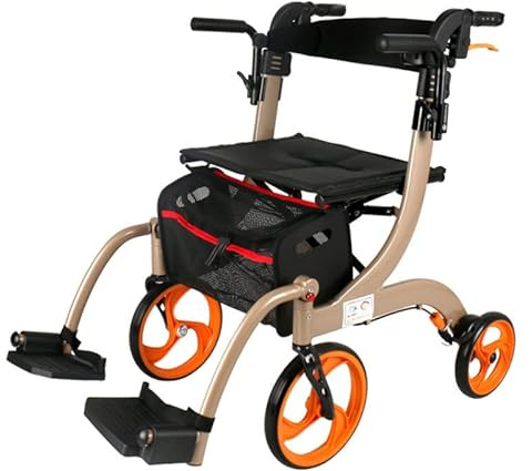 Klappbarer Rollator, Rollator Walker, aufrechter Gehwagen, Unterarm-Gehwagen zum Aufstehen, der Trolley-Sitz für ältere Menschen kann beim Spazierengehen sitzen, leichte und einfach zusammenklapp