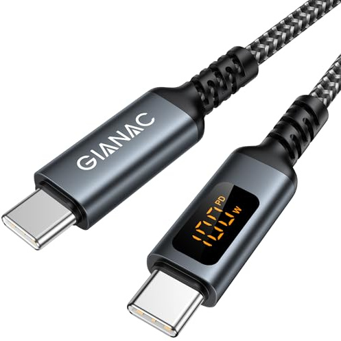 GIANAC 100W Cavo USB C USB C con Display a LED,Cavo USB Type-C Ricarica Rapida PD 20V/5A USB C E-Mark Chip per iPhone 15/15 Pro,Macbook Pro/Air/iPad Pro;Galaxy;Tablet Google-3Metri