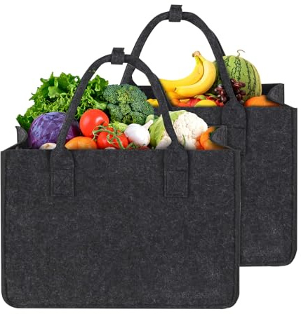 Leerweii 2 stycken 30 l filtväska, shoppingväska, 40 x 27 x 27 cm filtväskor, shopper med innerficka, shoppingkorg, vikbar, stor bärväska, filt, shoppingkorgar, stabilt handtag med lås, mörkgrå
