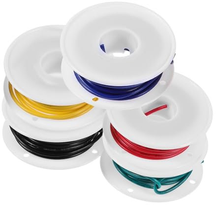 BELLIFFY 5rotoli Cavo Elettrico Isolato Awg Bobine da Flessibile e Resistente Cavo con Rivestimento per Accessori Elettrici Fai da Te e Prolunghe Elettriche Alta Conduttività e Stabilità