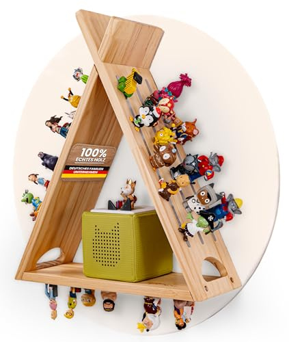MIMONDO Magnetisches Tonie Regal stehend aus Holz für 60+ Tonies Hörfiguren I Tonieregal zum Hinstellen oder Wandmontage I Toniebox Regal für Mädchen und Junge