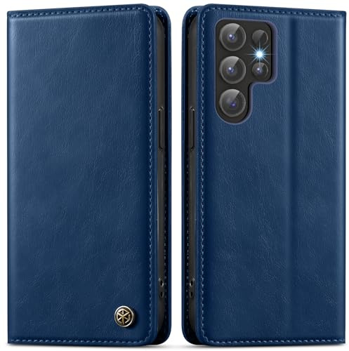 GUCASBE Hülle für Samsung Galaxy S24 Ultra Klapphülle Hülle Leder | Premium PU Leder, 3 Kartenfächer + Geldscheinfach, Ständer, Brieftasche Flip Case, RFID Blockierung, Stoßfest, Blau