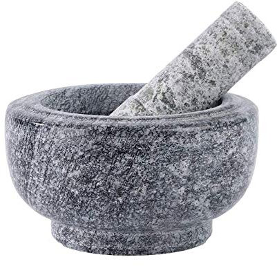KHYTEBV Juego de mortero y Maja - Piedra Natural sin pulir - Muele, tritura y tritura Especias y más - Fácil de Usar y Limpiar - Mortero de Piedra Maciza