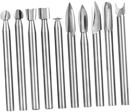 LOVIVER 10 brocas para tallar madera, brocas para grabar, para entusiastas de la carpintería, artesanías de madera y acero, vástago redondo de 0,6 cm, para