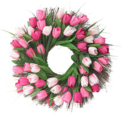 GOOHOCHY Künstlicher Tulpenkranz Rattan Wunderschöner Hochzeitskranz Für Festivals Und Feiern Leicht Und Pflegeleicht Rosa
