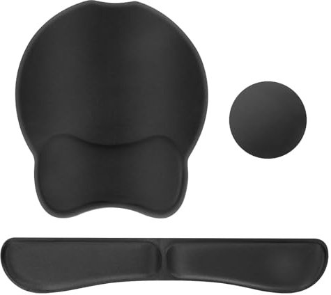 ANOMM Reposamuñecas Teclado y Raton con Posavasos, Espuma Viscoelástica Reposa Muñecas para Teclado Ergonómico, Antideslizante Alfombrilla Ratón y Teclado para Juegos/Mecanografía/Ordenador (Negro)