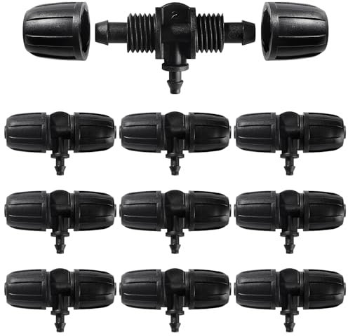 VooGenzek 10 Pezzi Connettori a T con Spinato Irrigazione a Goccia, Connettore Tubo a 3-Vie da Giardino per Tubo 8/12 mm a 4/7 mm, Adattatore per Irrigazione a Goccia, per Prato