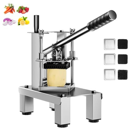 POGOAO Vertikaler manueller Pommes-Frites-Schneider, Kartoffelschneider aus Edelstahl, 100 kg pro Stunde, 3 Arten von Gitterklingen, kommerzieller Gemüsechips-Schneider, multifunktionaler Schneider