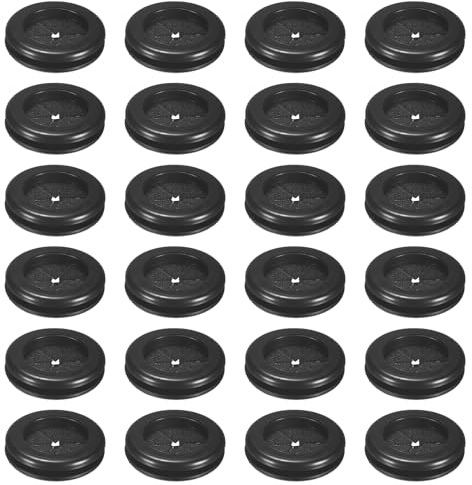 M METERXITY 24-Pack Rubber Grommets for Wiring 25mm Desk Grommet Double-Sided Flexible Cable Cord Grommet Desk Hole Cover for Cables/Wires Through Protection [Black, Petal-Shaped]