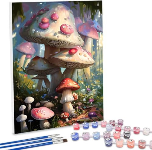 WEISHIWE Malen Nach Zahlen Pilze,40x50cm DIY Malen Nach Zahlen Erwachsene, DIY Kreativ Set für Erwachsene Handgemalt Ölgemälde Kits auf Leinwand Geschenk, Acryl-Malen Nach Zahlen für Wanddeko s-534