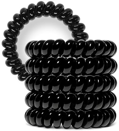 Specora-Classic Spiral Haargummi Schwarz – 5 cm – 5er Pack – TPU – Telefonkabel Zopfgummi – Ohne Ziepen & Verheddern – Keine Knicke – Haarschonend