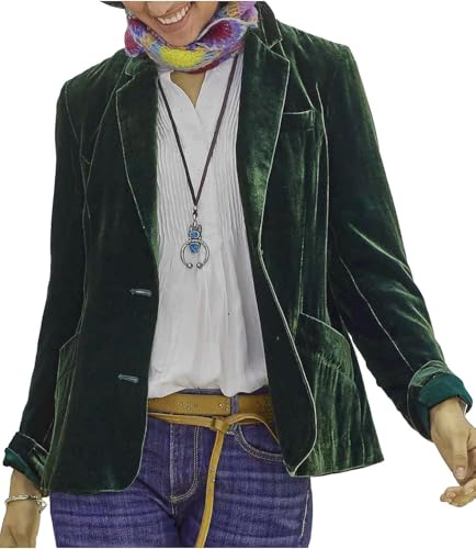 Suncadmious Blazer di Velluto a Maniche Lunghe da Donna Primavera Risvolto Manica Lunga Ufficio Business Bottone Cappotto Sottile Lavoro Ufficio Bottone con Cappotto Tasca (Verde,L)