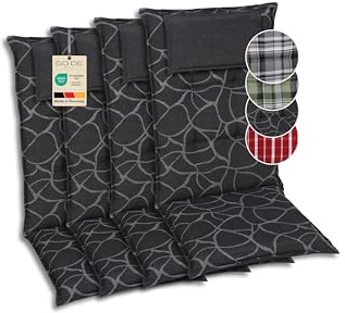 GO-DE Textil Bequeme und attraktive Polsterauflagen für Hochlehner-Gartenstühle (4er-Set, Art anthrazit, Hochlehner)