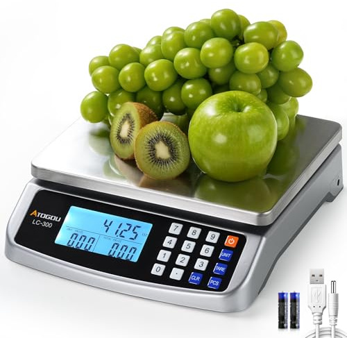 Atogou 1g/ 50kg Food Scale, Commercial Kitchen Scale with Price Computing, Plug-in Usable, 304 Stainless Steel, for Cooking, Vegetables, Farm, Industry, Counting. LC300