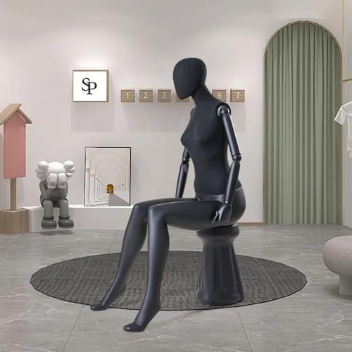 Schöne abstrakte weiß/schwarz Matt lackierte Schaufensterpuppe Gratis Deckel. Stoffbezogener Oberkörper (F66MB-8 Frau sitzend schwarz)