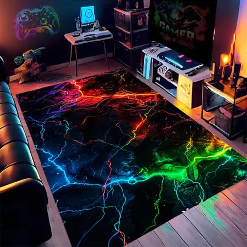 RUILBJM Alfombra Habitacion Juvenil Alfombra Gamer Gaming Room Grandes Carpet Neón Hip Hop Graffiti Patrones Geométricos Geniales Salón Dormitorio Antideslizante Franela Rug (Estilo 4,160x200 cm)