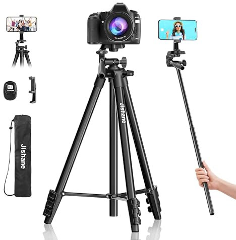Jishane 71 Camera Tripod,Protable Tall Tripod for Smartphone, 2 in 1 Phone Stand with Wireless Remote iPhone Tripod Stand for Filming Compatible with IOS & Android/Canon/Nikon/Action Camera