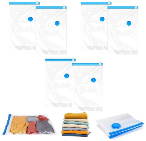 6Pack Vacuum Storage Bags for Clothes, Reusable, 40x60cm Travel Essentials Sealer Compression Bags, Space Saver Vacuum Cubes Packing Bags, for Storage Coats Clothes Towels Bedding Duvet Blanket