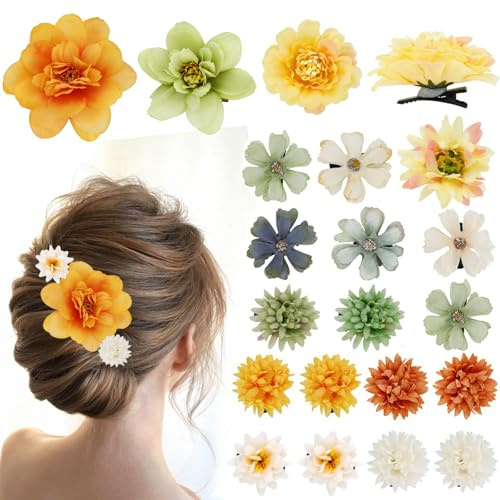 20 PCS Pince À Cheveux Fleur, Épingle À Cheveux Fleur, Pince Cheveuxs Fleurs Été, Barettes Cheveuxs Fleurs Hawaïenne, Barrettes Hawaïennes Tropicales pour Femmes Et Filles