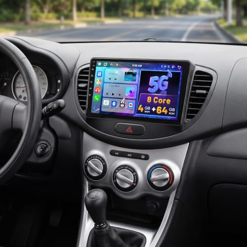 8 Core 4G+64G Hikity Android 15 Autoradio för Hyundai I10 2007-2013 med Carplay Android Auto Navi, Autoradio med 9 Tum Skärm, Bluetooth FM/RDS Mirror Link DSP