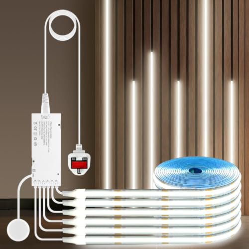 CHNMALITAI 12V COB LED Strip,6 Pcs 1M/3.3ft White Cabinet Light with Touch and Hand Sweep Dimmer Switching,12V Cuttable COB LED Strip Light for Display Cabinets,Wine Cabinets,Shelves