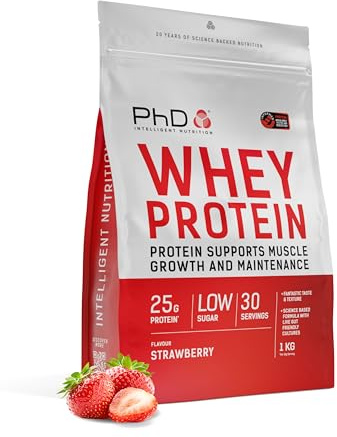 PhD Nutrition Whey Powder 1kg Strawberry – with 25g Informed Protein per Serving, enriched with Well-Tolerated Cultures
